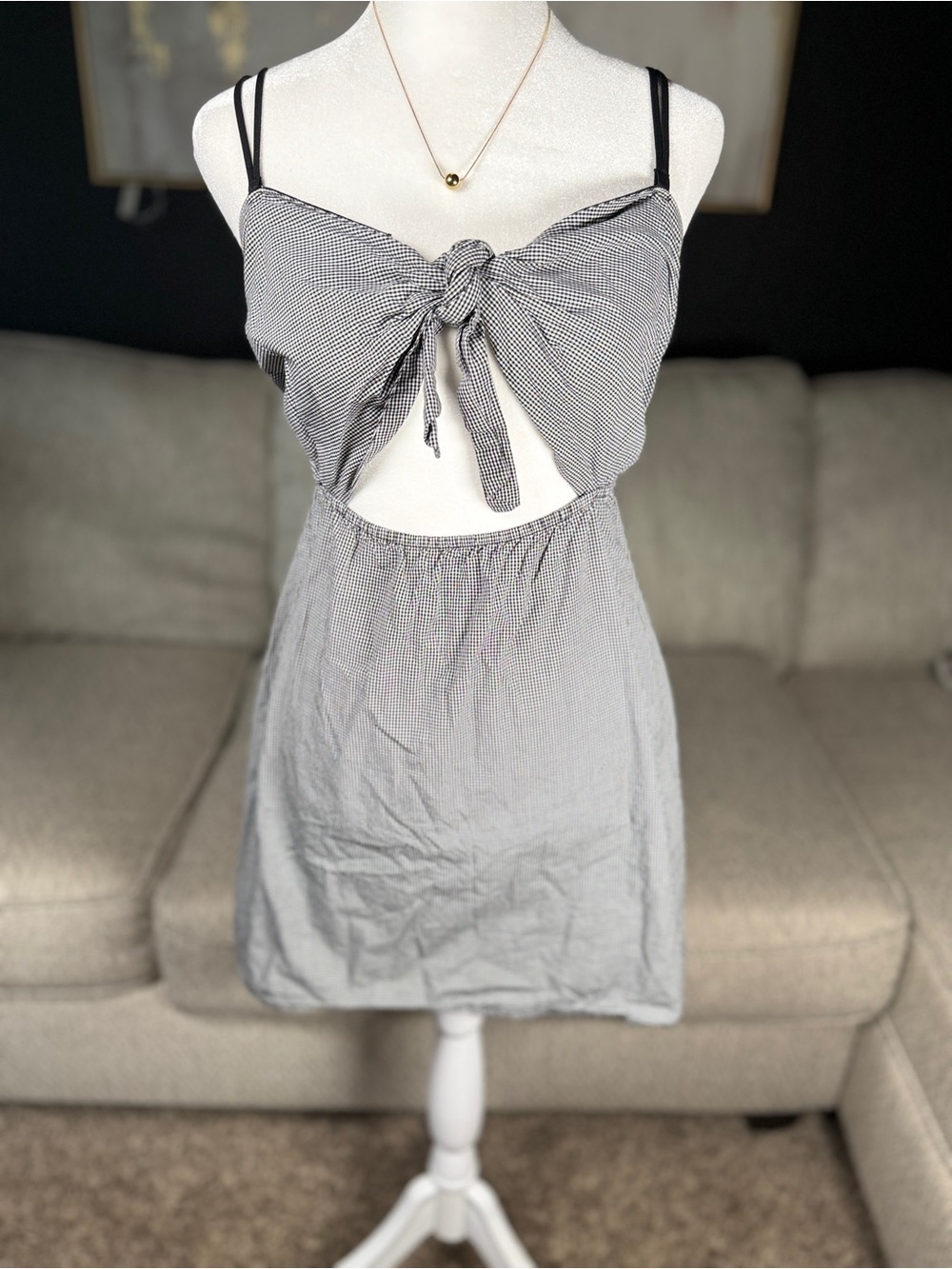 Kendall & Kylie Black and White Tie-Front Mini Dress